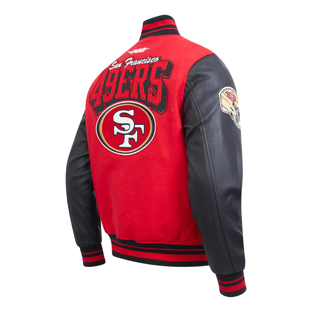 NFL SAN FRANCISCO 49ERS TEAM BADGE MEN'S RIB WOOL VARSITY JACKET (RED/BLACK) - Image 8