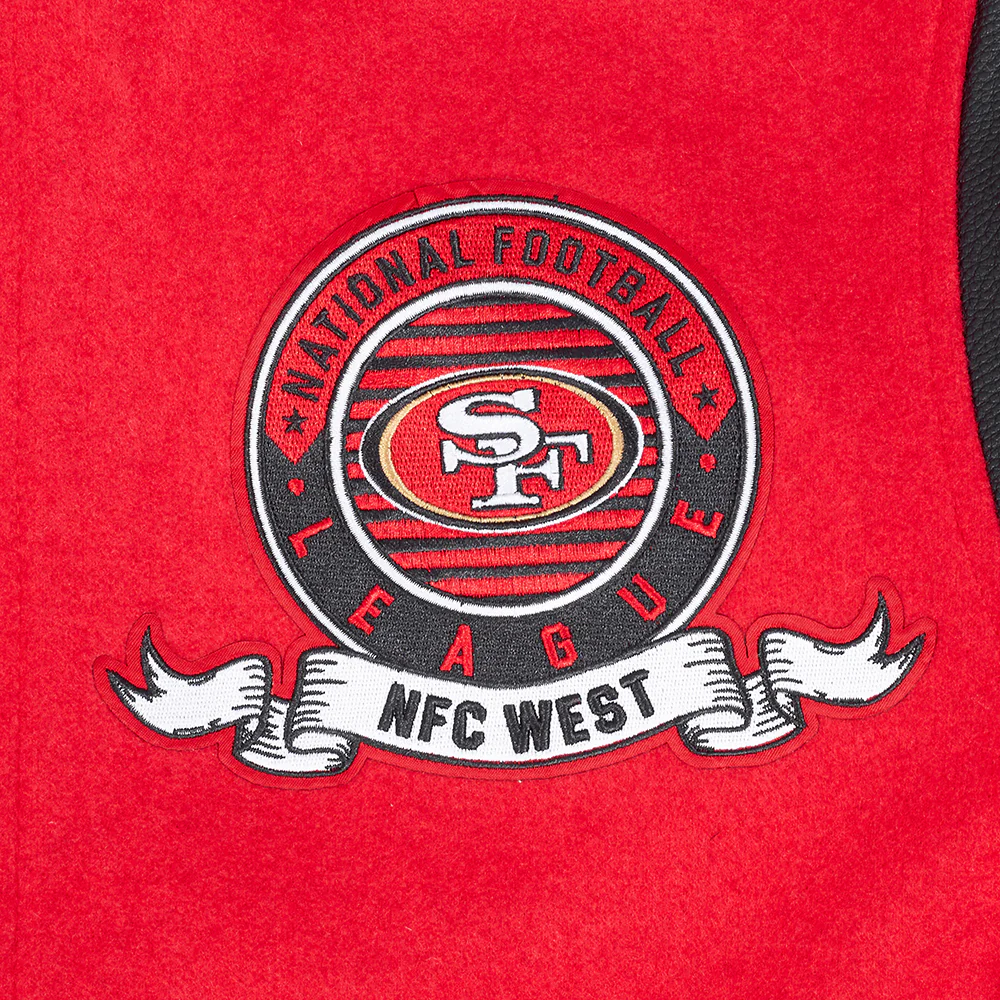 NFL SAN FRANCISCO 49ERS TEAM BADGE MEN'S RIB WOOL VARSITY JACKET (RED/BLACK) - Image 9