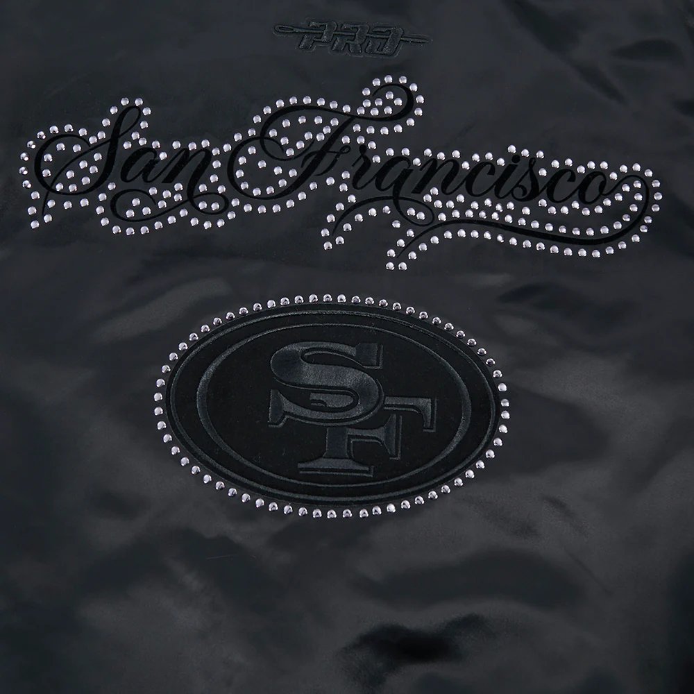 NFL SAN FRANCISCO 49ERS BLACKOUT MEN'S SATIN JACKET (BLACK) - Image 5