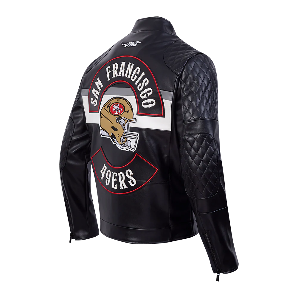 NFL SAN FRANCISCO 49ERS BORN FOR SPORT MEN'S MOTO JACKET (BLACK/WHITE) - Image 6