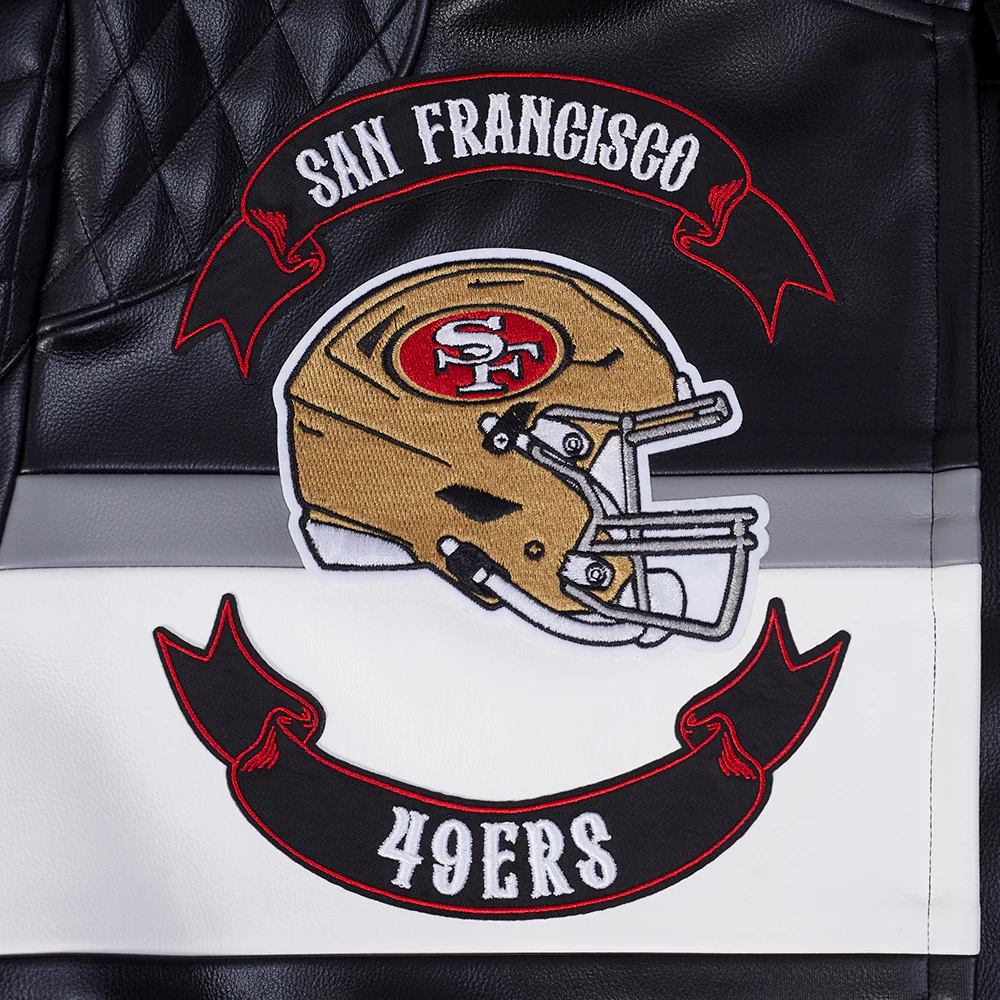 NFL SAN FRANCISCO 49ERS BORN FOR SPORT MEN'S MOTO JACKET (BLACK/WHITE) - Image 8