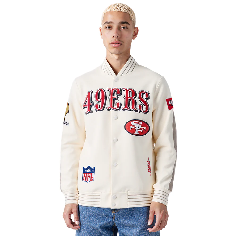 NFL SAN FRANCISCO 49ERS PRO GAME DAY RETRO JACKET (EGGSHELL/TAUPE/EGGSHELL)