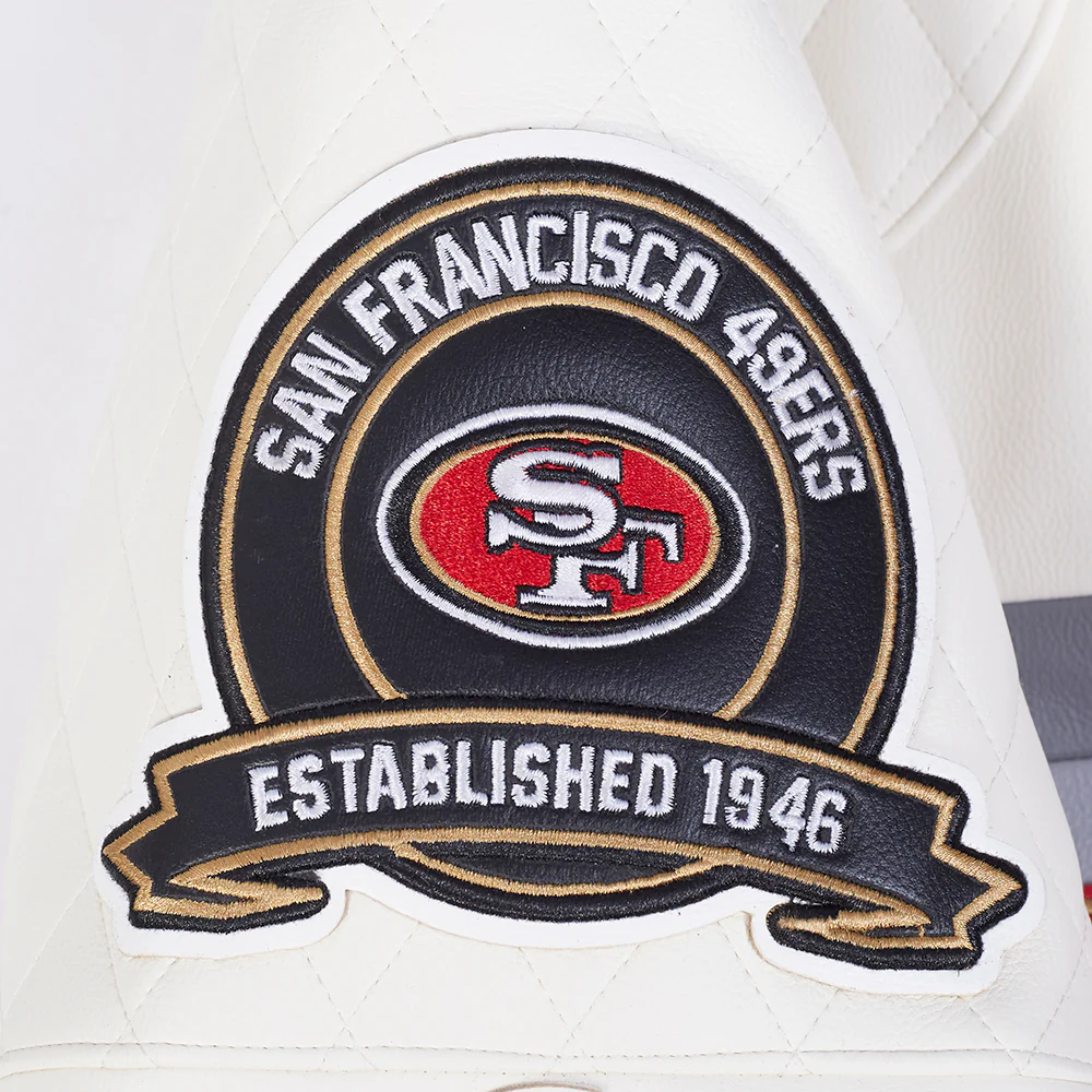 NFL SAN FRANCISCO 49ERS MEN'S MOTO JACKET (EGGSHELL/ RED) - Image 6
