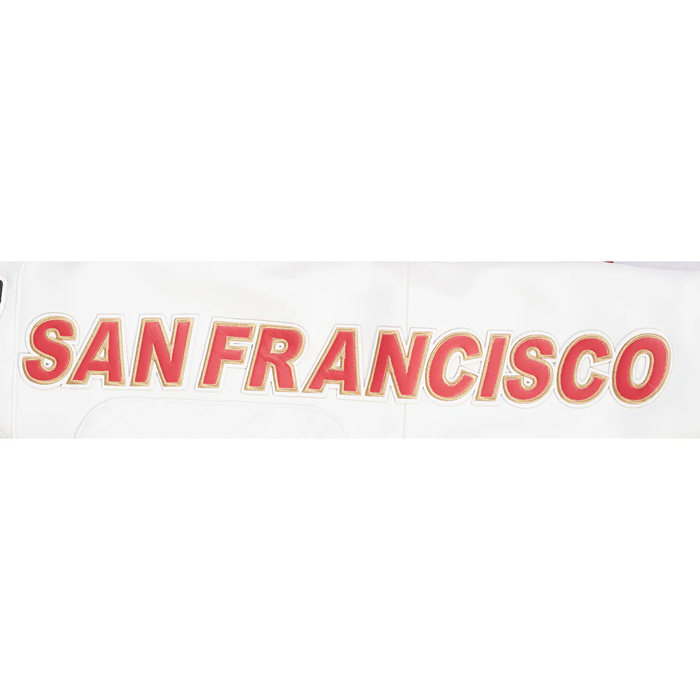 NFL SAN FRANCISCO 49ERS MEN'S MOTO JACKET (EGGSHELL/ RED) - Image 9