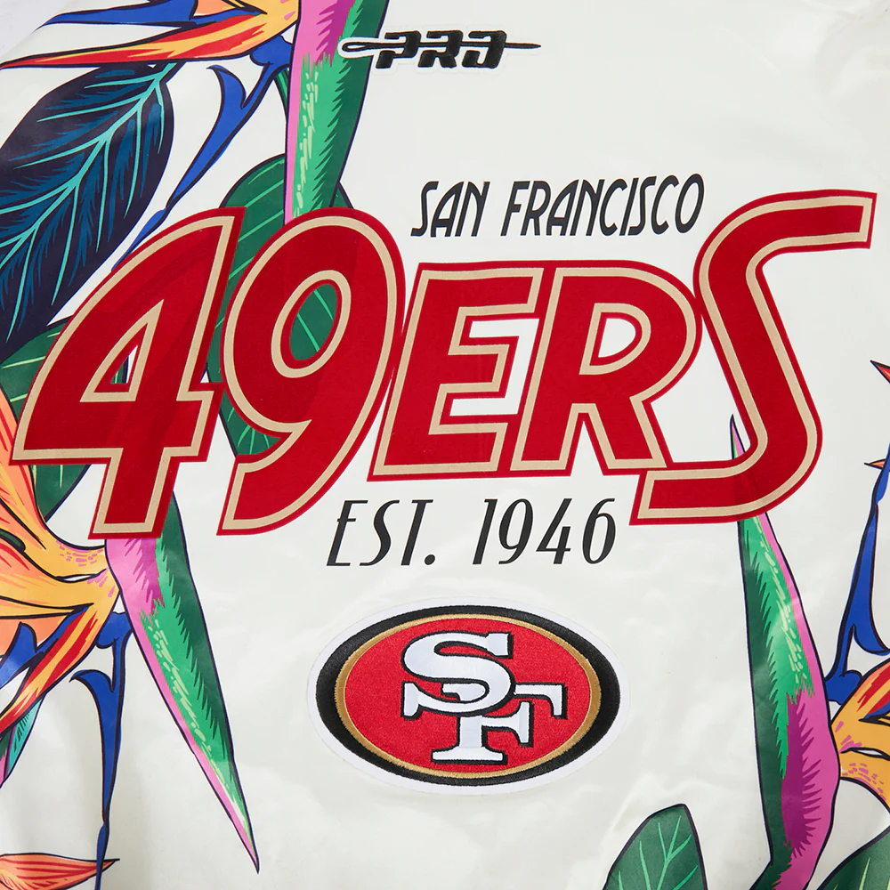 NFL SAN FRANCISCO 49ERS PARADISE MEN'S SATIN JACKET (EGGSHELL/ BLACK) - Image 10
