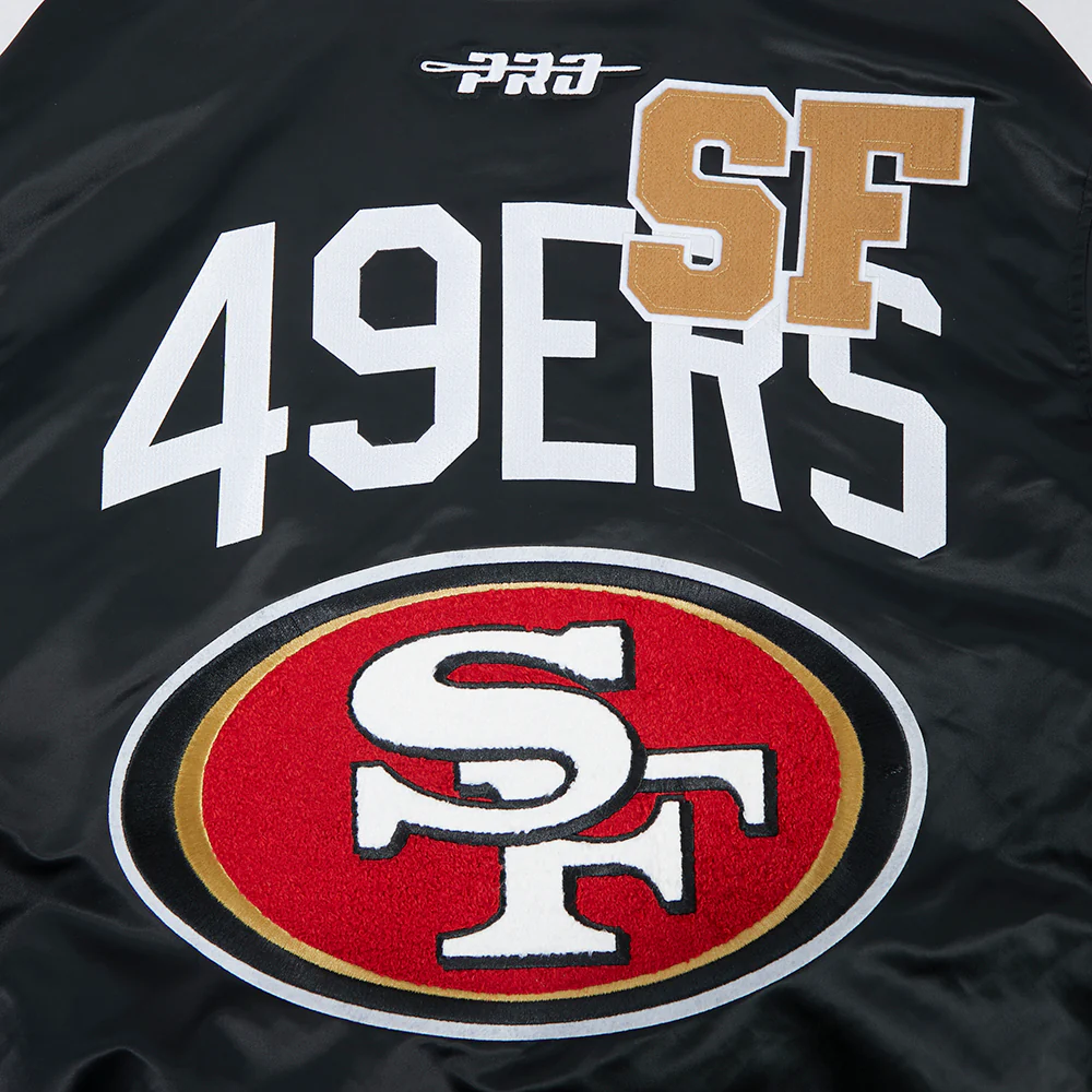 NFL SAN FRANCISCO 49ERS LETTERMAN MEN'S SATIN JACKET (BLACK) - Image 10