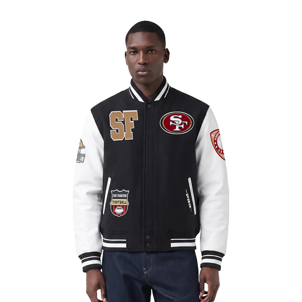 NFL SAN FRANCISCO 49ERS LETTERMAN MEN'S VARSITY JACKET (BLACK/WHITE)