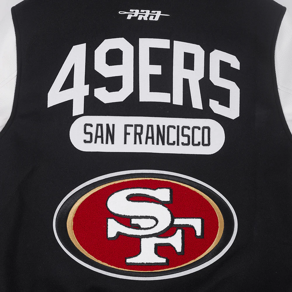 NFL SAN FRANCISCO 49ERS LETTERMAN MEN'S VARSITY JACKET (BLACK/WHITE) - Image 10