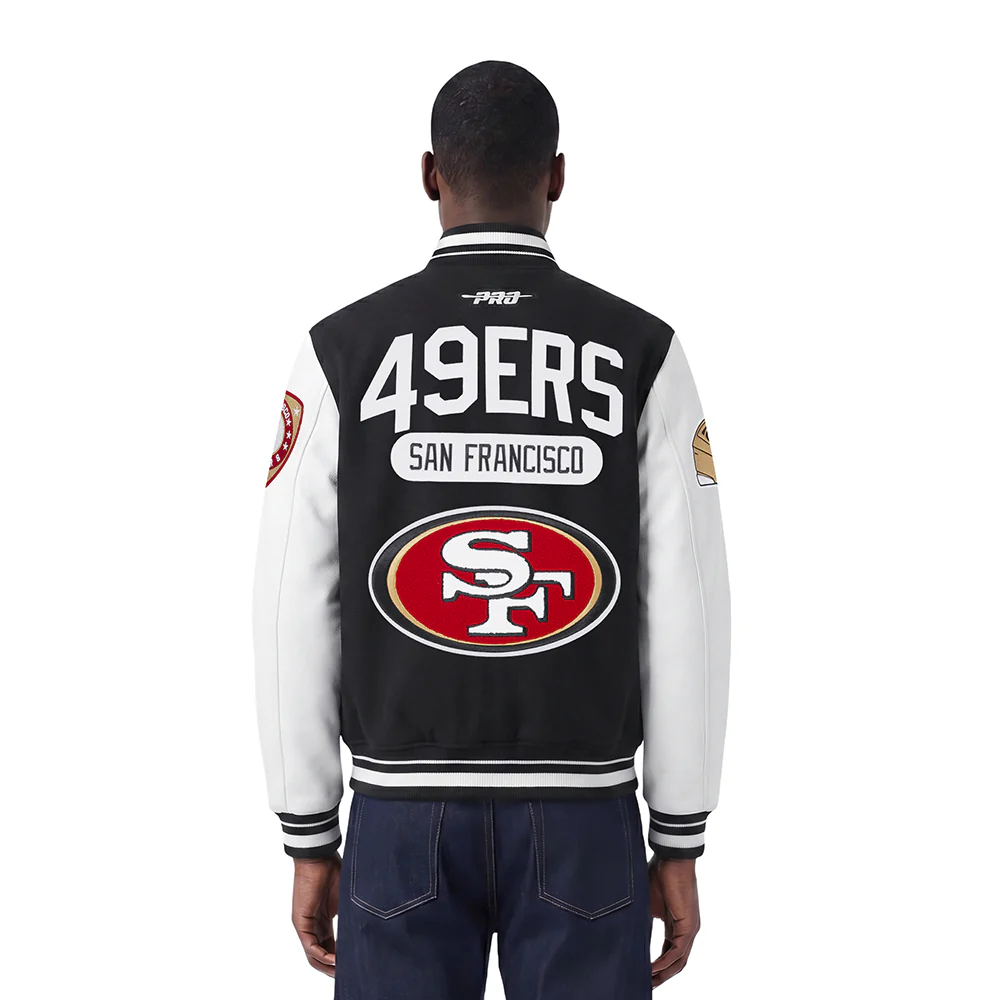 NFL SAN FRANCISCO 49ERS LETTERMAN MEN'S VARSITY JACKET (BLACK/WHITE) - Image 2