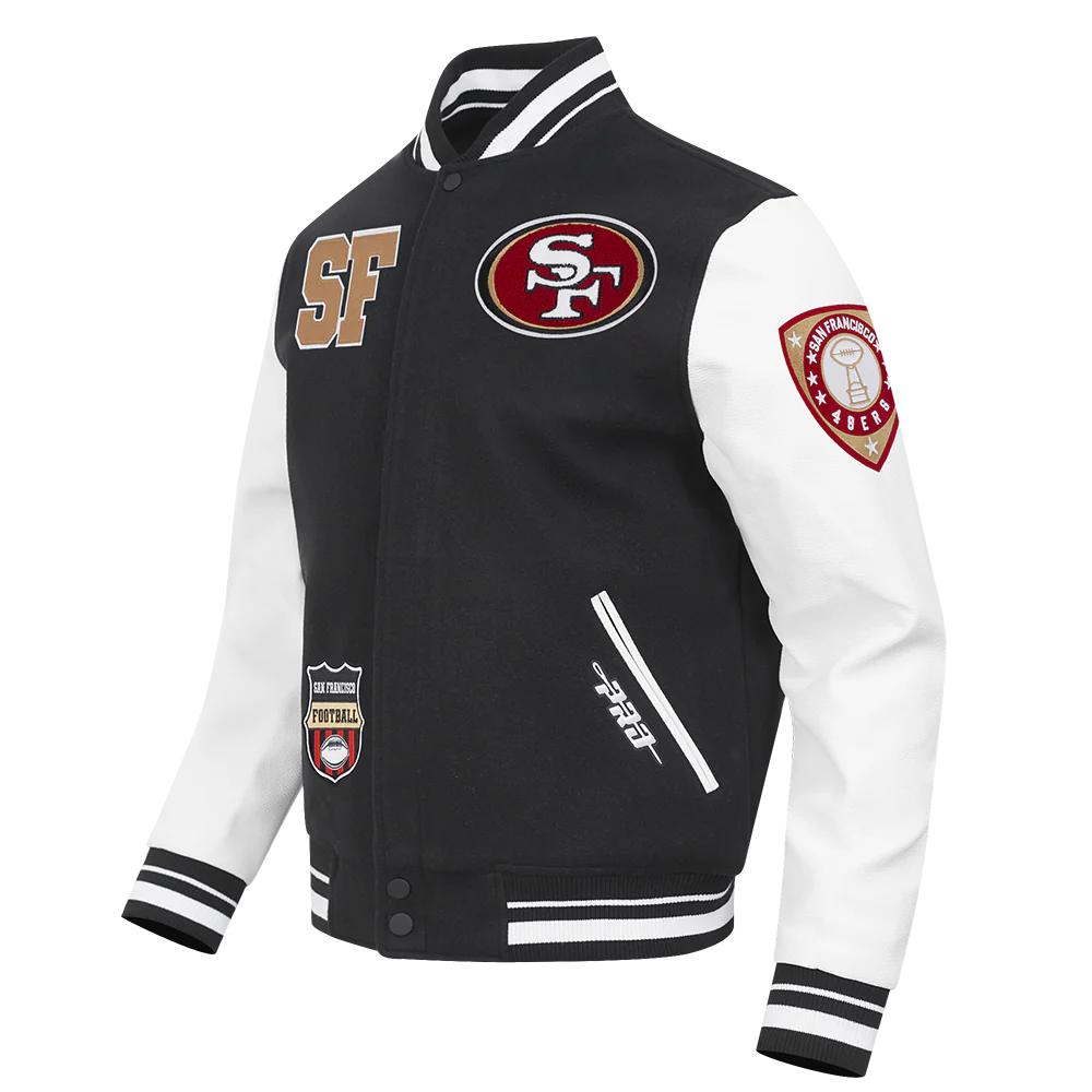NFL SAN FRANCISCO 49ERS LETTERMAN MEN'S VARSITY JACKET (BLACK/WHITE) - Image 3