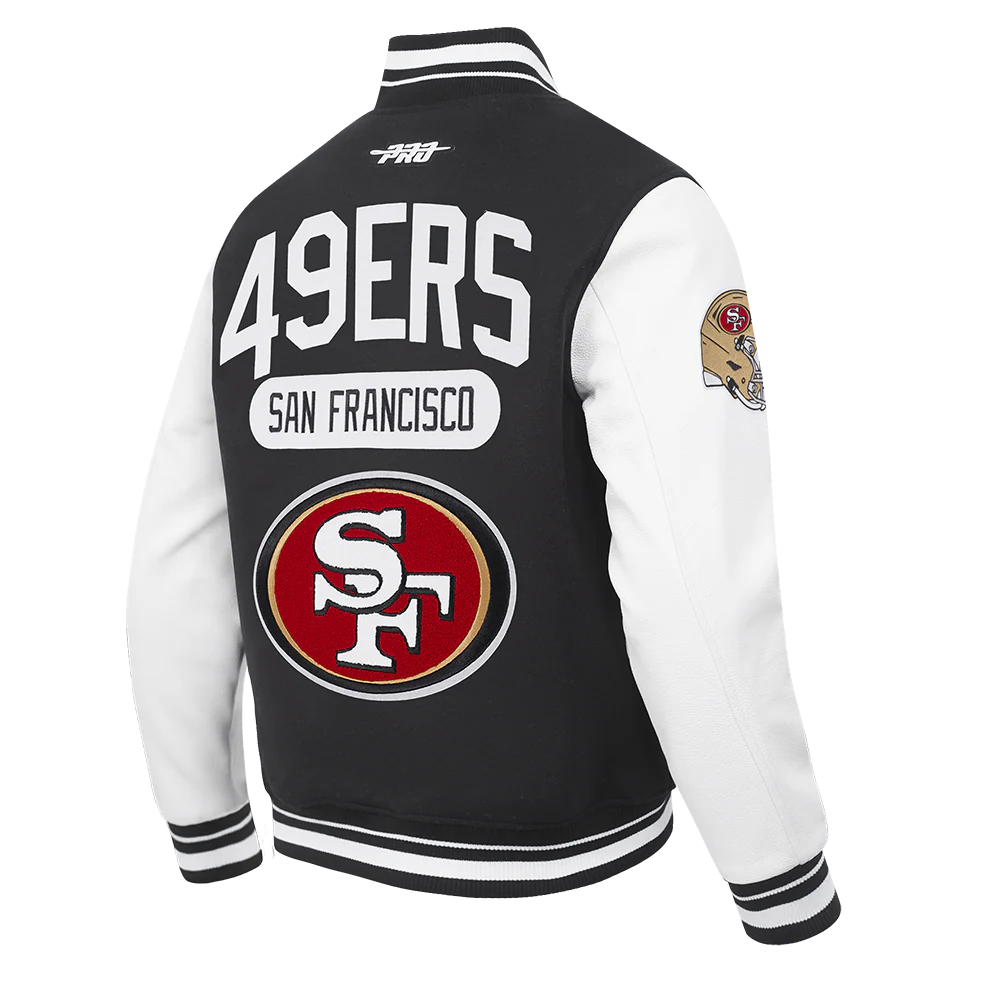 NFL SAN FRANCISCO 49ERS LETTERMAN MEN'S VARSITY JACKET (BLACK/WHITE) - Image 4
