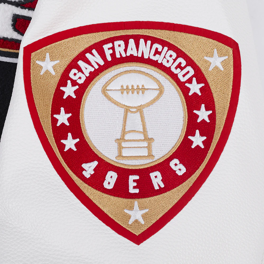 NFL SAN FRANCISCO 49ERS LETTERMAN MEN'S VARSITY JACKET (BLACK/WHITE) - Image 9