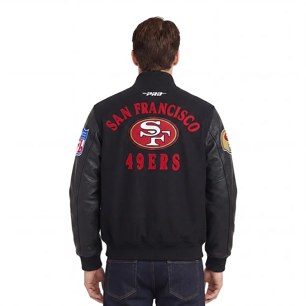 NFL SAN FRANCISCO 49ERS FIRST TEAM MEN'S VARSITY JACKET (JET BLACK) - Image 2