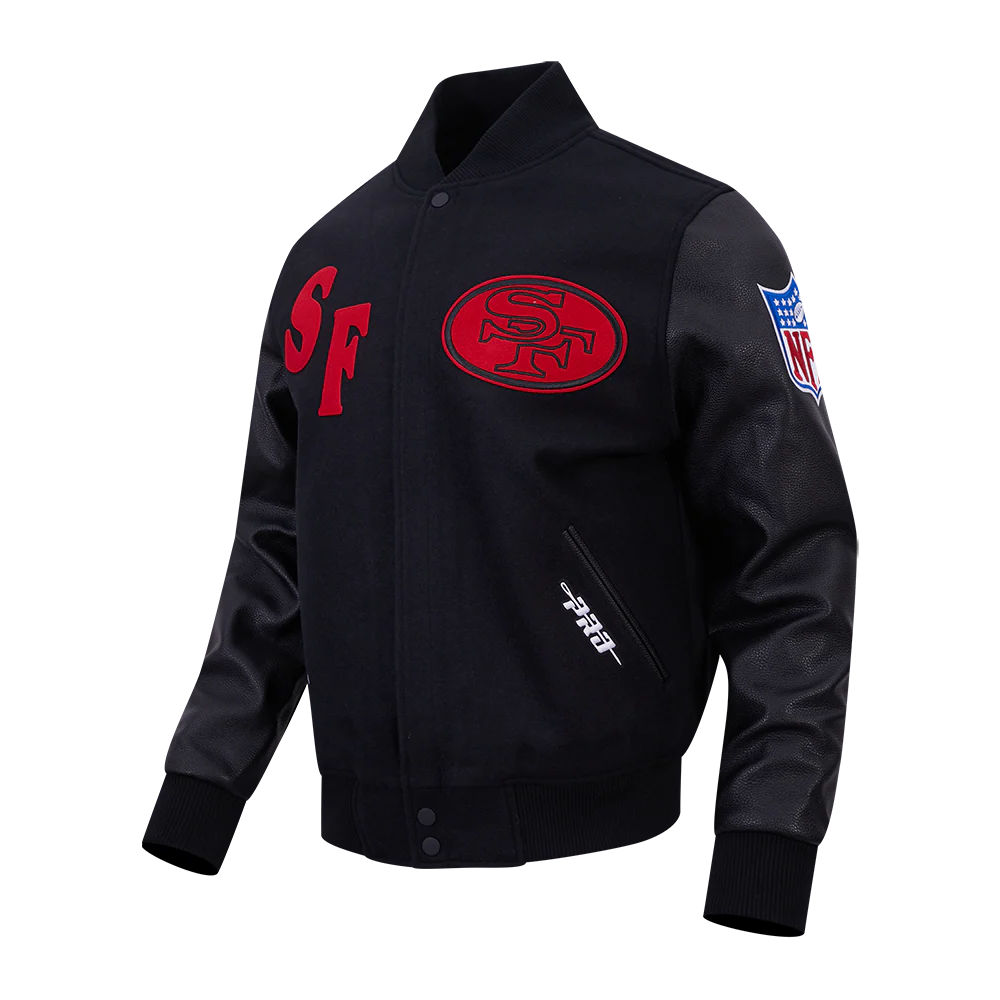 NFL SAN FRANCISCO 49ERS FIRST TEAM MEN'S VARSITY JACKET (JET BLACK) - Image 3