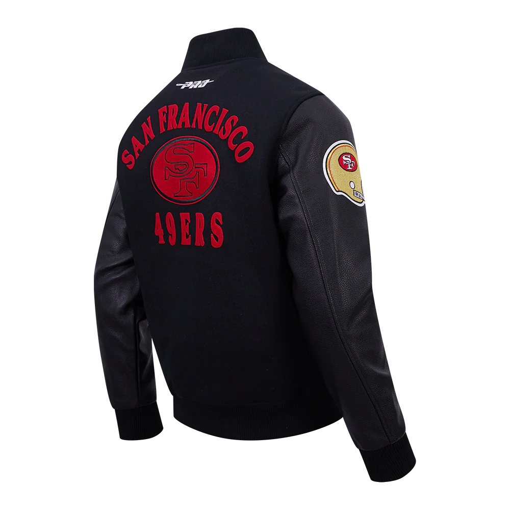 NFL SAN FRANCISCO 49ERS FIRST TEAM MEN'S VARSITY JACKET (JET BLACK) - Image 4