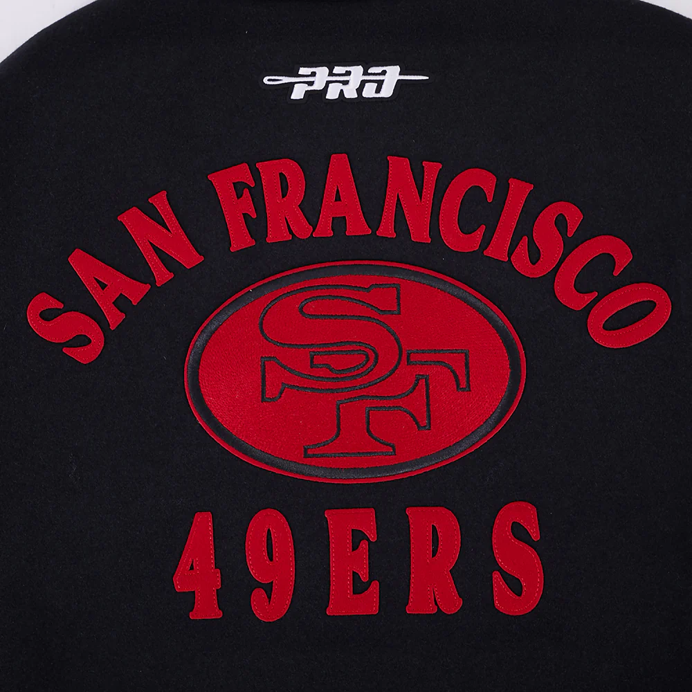 NFL SAN FRANCISCO 49ERS FIRST TEAM MEN'S VARSITY JACKET (JET BLACK) - Image 5
