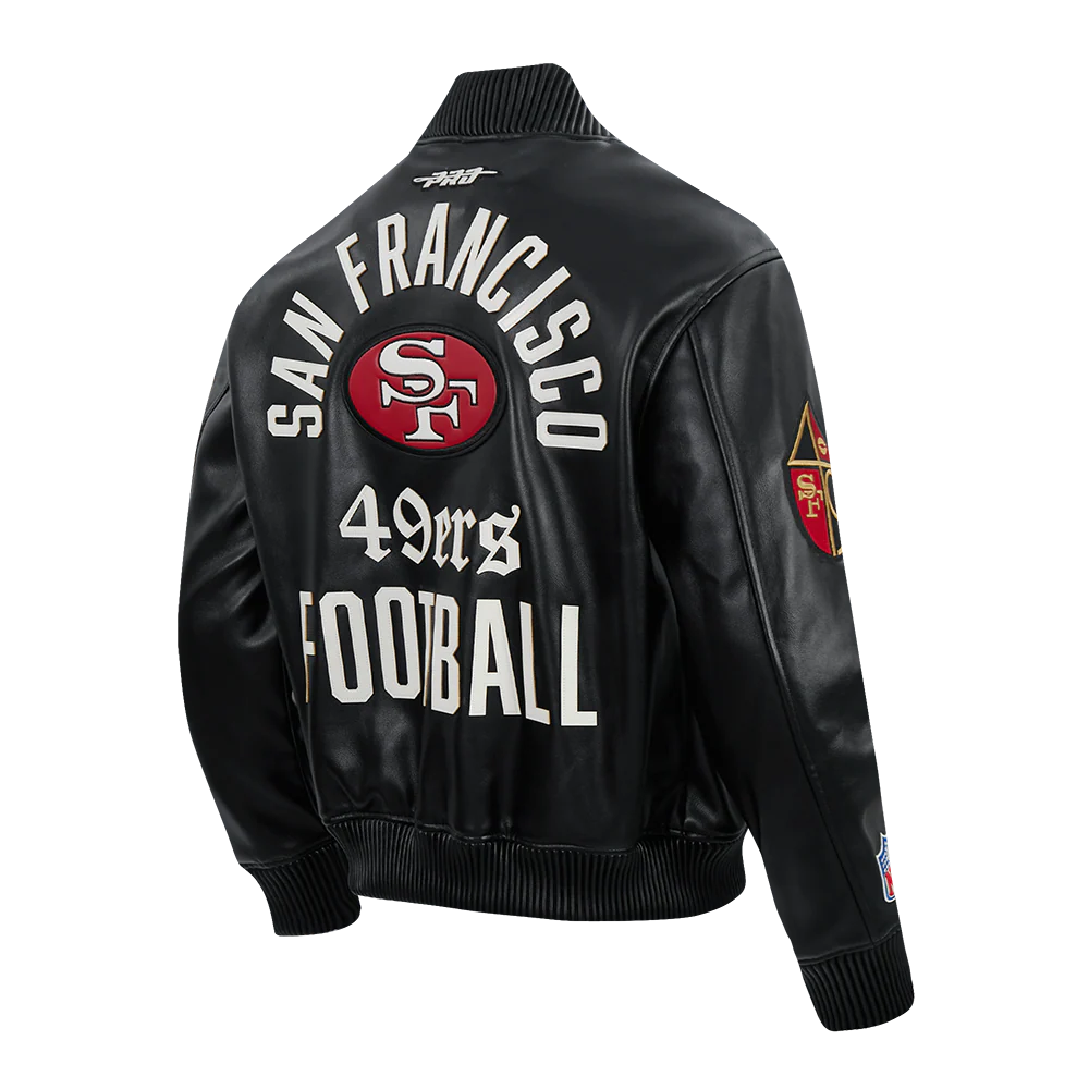 NFL SAN FRANCISCO 49ERS MODERN ORIGINALS MEN'S LEATHER VARSITY JACKET (JET BLACK) - Image 4