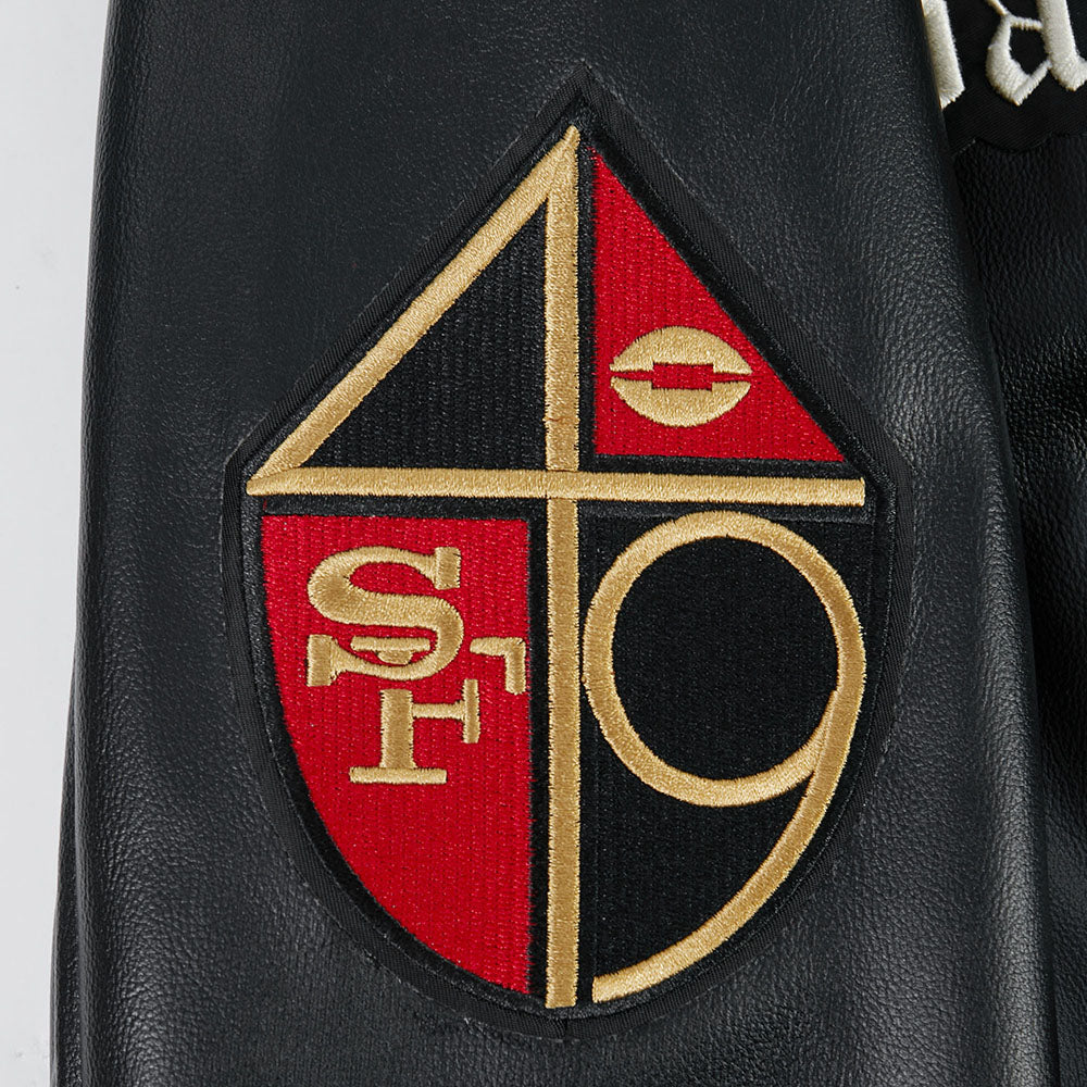 NFL SAN FRANCISCO 49ERS MODERN ORIGINALS MEN'S LEATHER VARSITY JACKET (JET BLACK) - Image 5