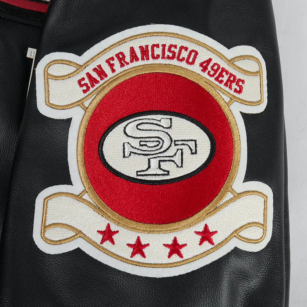NFL SAN FRANCISCO 49ERS MODERN ORIGINALS MEN'S LEATHER VARSITY JACKET (JET BLACK) - Image 6