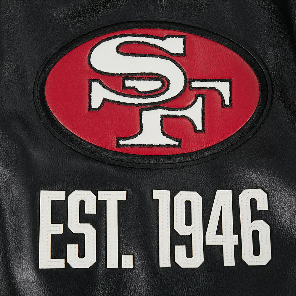NFL SAN FRANCISCO 49ERS MODERN ORIGINALS MEN'S LEATHER VARSITY JACKET (JET BLACK) - Image 7