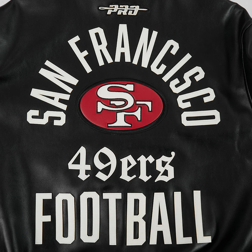NFL SAN FRANCISCO 49ERS MODERN ORIGINALS MEN'S LEATHER VARSITY JACKET (JET BLACK) - Image 9
