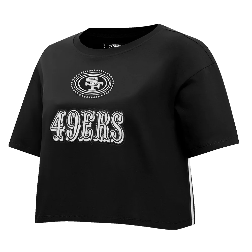 NFL SAN FRANCISCO 49ERS PEARLS WOMEN'S SINGLE JERSEY BOXY TEE (BLACK) - Image 2