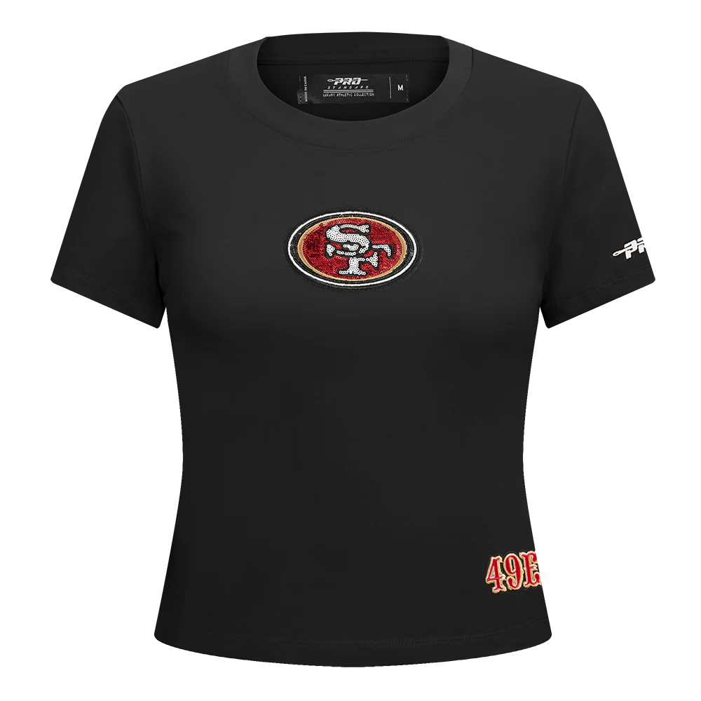 NFL SAN FRANCISCO 49ERS GAME DAY CLASSICS WOMEN'S SJ BABY DOLL TEE (BLACK)