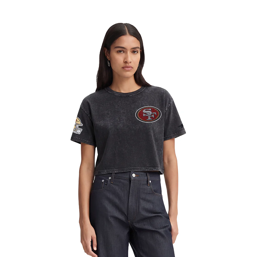 NFL SAN FRANCISCO 49ERS WASHED JEWELS WOMEN'S S/S BOXY TEE (WASHED BLACK)
