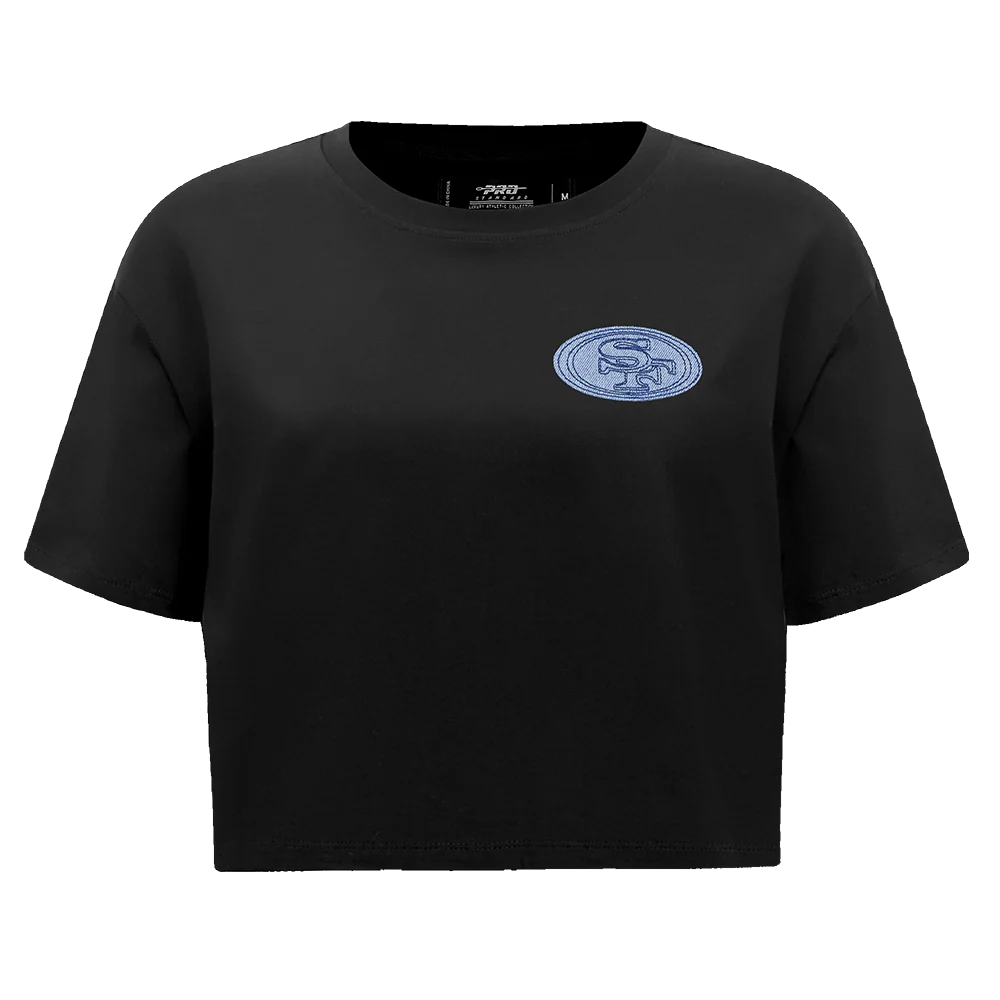 NFL SAN FRANCISCO 49ERS VARSITY BLUES WOMEN'S BOXY TEE (BLACK)