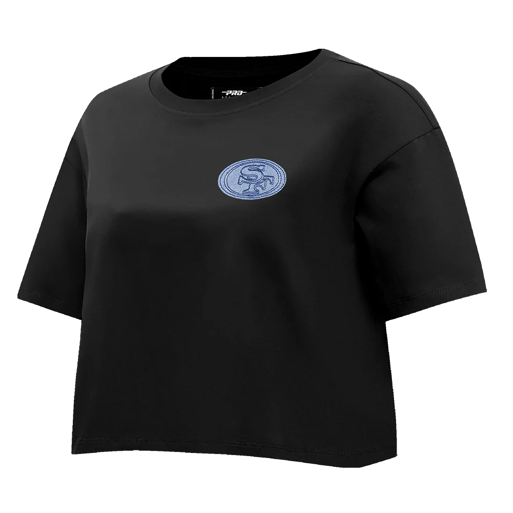 NFL SAN FRANCISCO 49ERS VARSITY BLUES WOMEN'S BOXY TEE (BLACK) - Image 2