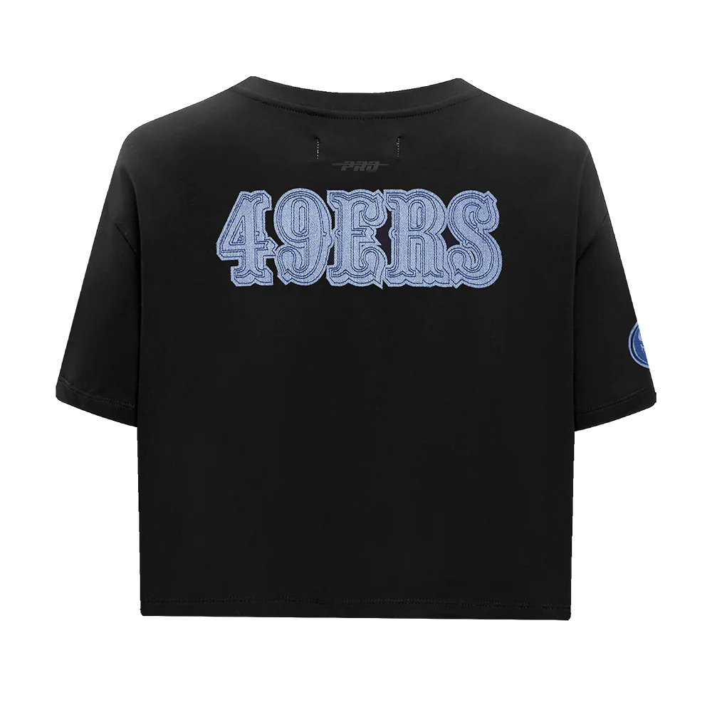 NFL SAN FRANCISCO 49ERS VARSITY BLUES WOMEN'S BOXY TEE (BLACK) - Image 3