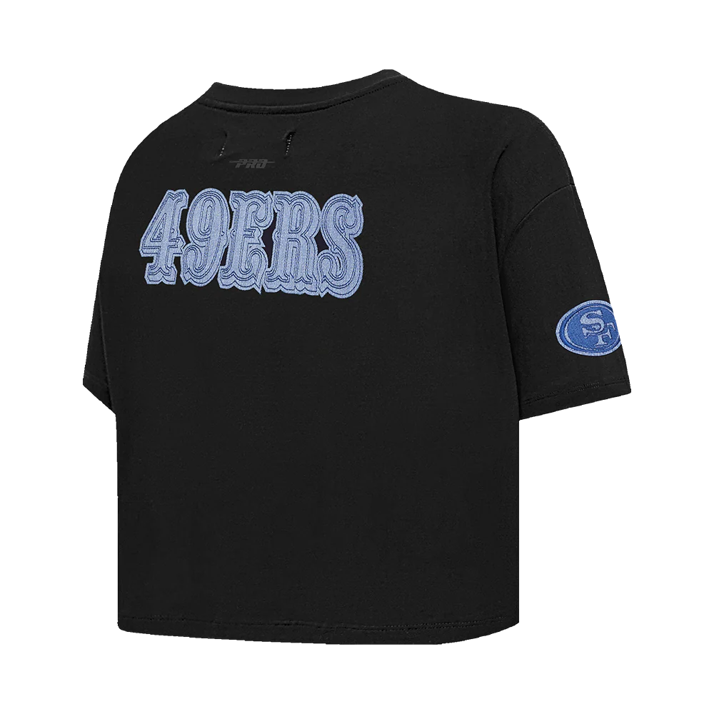 NFL SAN FRANCISCO 49ERS VARSITY BLUES WOMEN'S BOXY TEE (BLACK) - Image 4