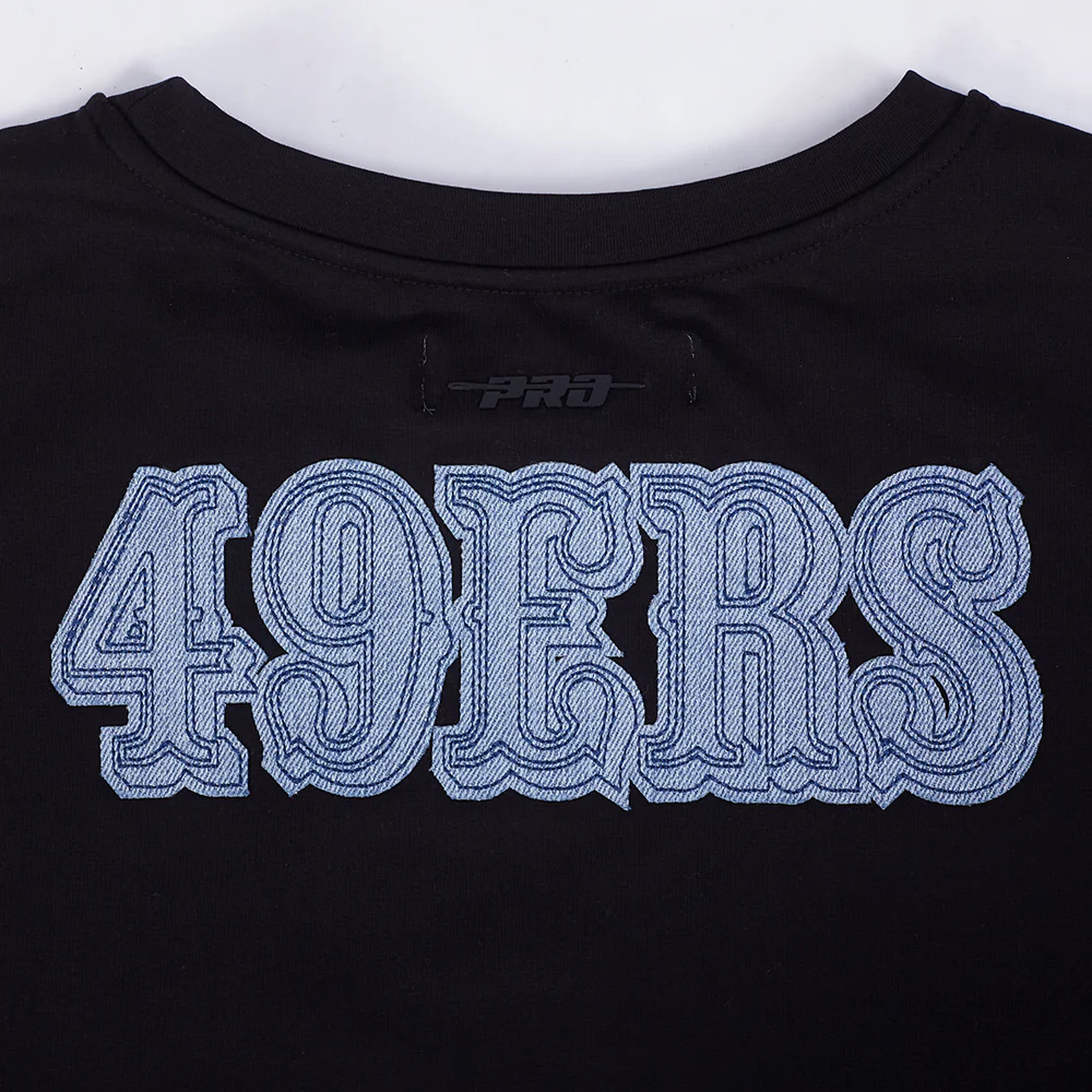 NFL SAN FRANCISCO 49ERS VARSITY BLUES WOMEN'S BOXY TEE (BLACK) - Image 7