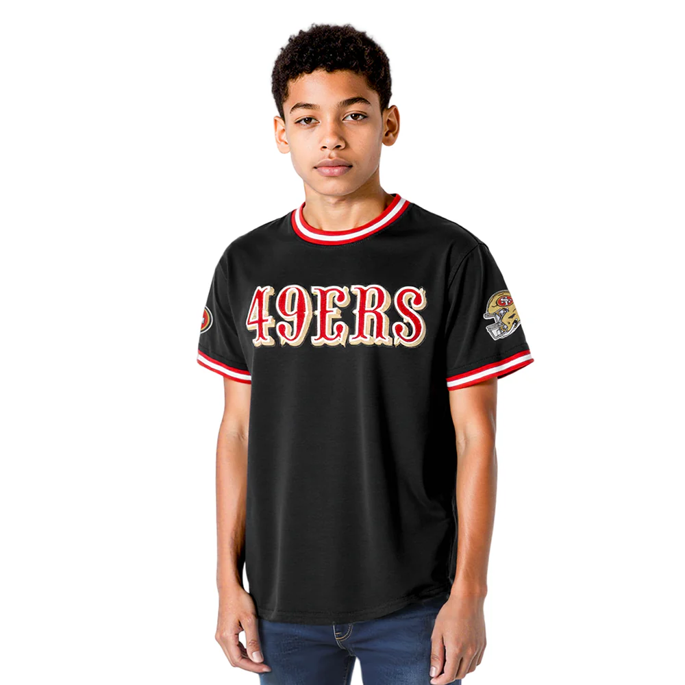 NFL SAN FRANCISCO 49ERS CLASSIC BIG BOYS SHORT SLEEVE STRIPED RIB TEE (BLACK/RED)