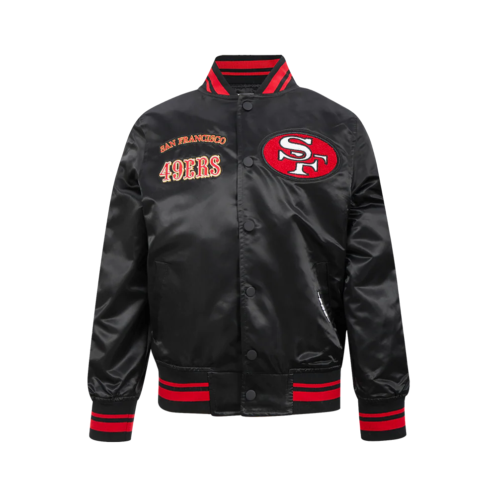 NFL SAN FRANCISCO 49ERS RETRO CLASSIC BIG BOYS RIB SATIN JACKET (BLACK/RED/BLACK)