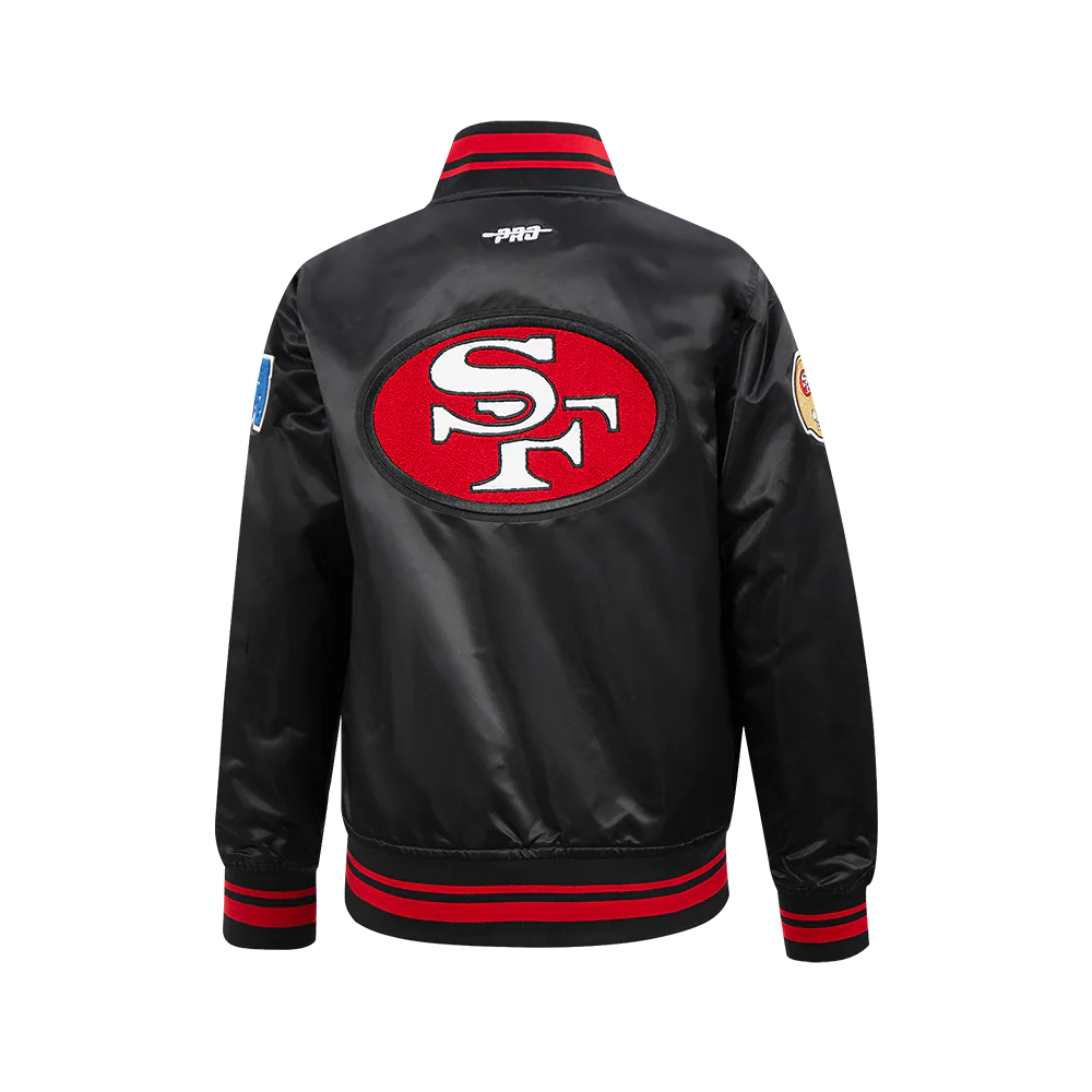 NFL SAN FRANCISCO 49ERS RETRO CLASSIC BIG BOYS RIB SATIN JACKET (BLACK/RED/BLACK) - Image 3