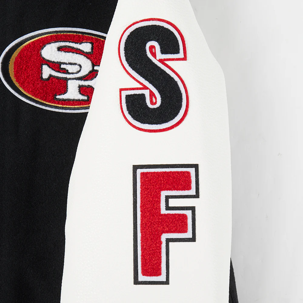 NFL SAN FRANCISCO 49ERS CLASSIC BIG BOYS WOOL VARSITY JACKET (BLACK/WHITE) - Image 10