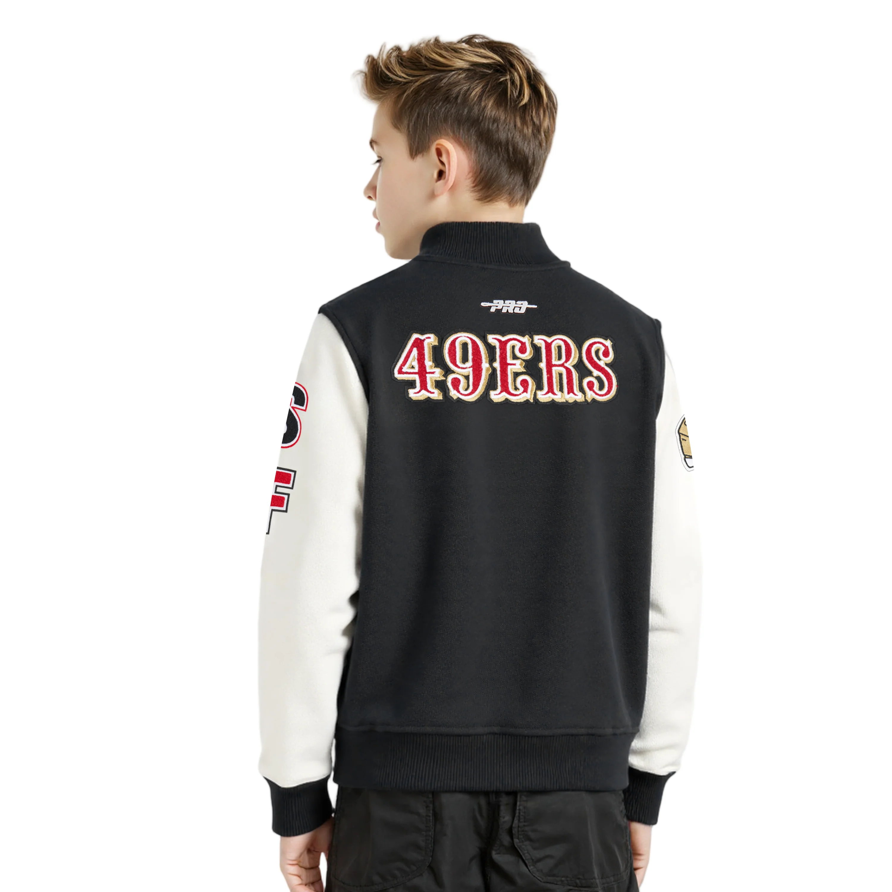NFL SAN FRANCISCO 49ERS CLASSIC BIG BOYS WOOL VARSITY JACKET (BLACK/WHITE) - Image 2