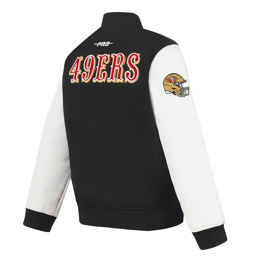 NFL SAN FRANCISCO 49ERS CLASSIC BIG BOYS WOOL VARSITY JACKET (BLACK/WHITE) - Image 5