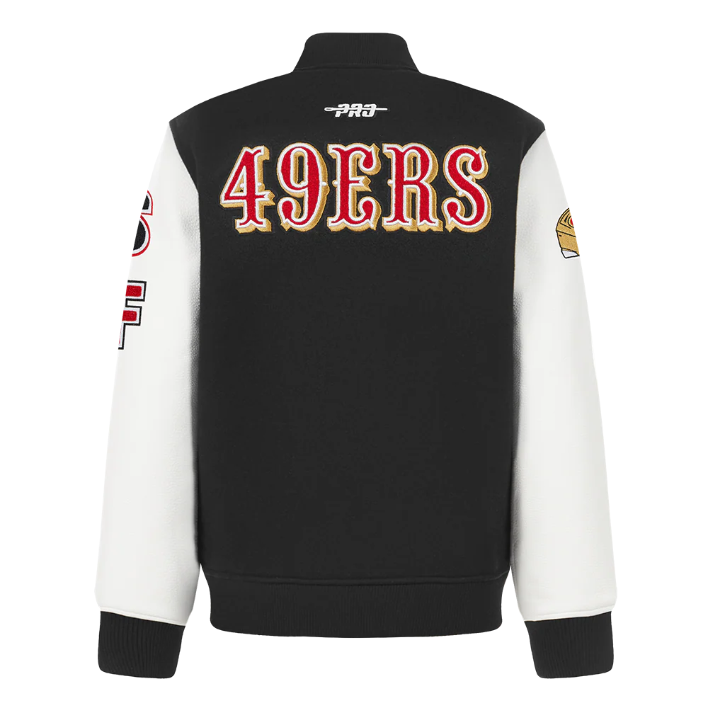 NFL SAN FRANCISCO 49ERS CLASSIC BIG BOYS WOOL VARSITY JACKET (BLACK/WHITE) - Image 6