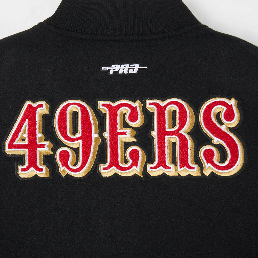 NFL SAN FRANCISCO 49ERS CLASSIC BIG BOYS WOOL VARSITY JACKET (BLACK/WHITE) - Image 7