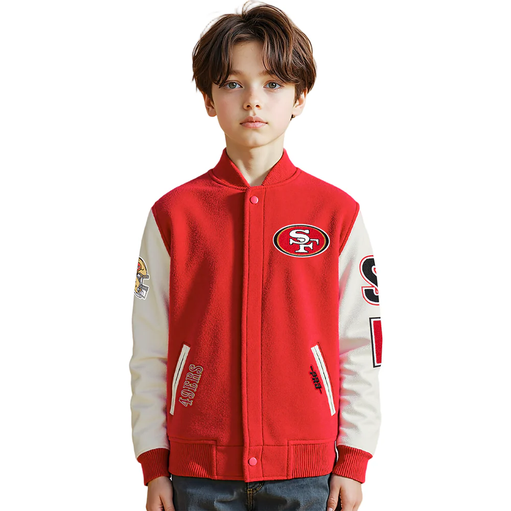 NFL SAN FRANCISCO 49ERS CLASSIC BIG BOYS WOOL VARSITY JACKET (RED/WHITE)