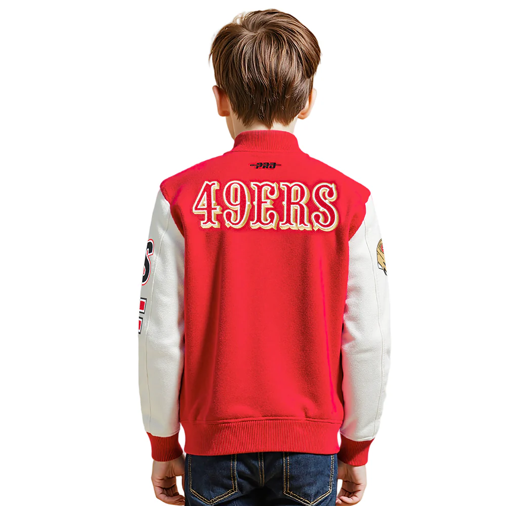 NFL SAN FRANCISCO 49ERS CLASSIC BIG BOYS WOOL VARSITY JACKET (RED/WHITE) - Image 2