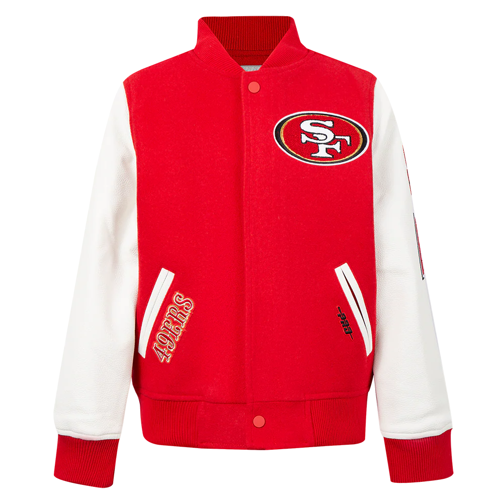 NFL SAN FRANCISCO 49ERS CLASSIC BIG BOYS WOOL VARSITY JACKET (RED/WHITE) - Image 3