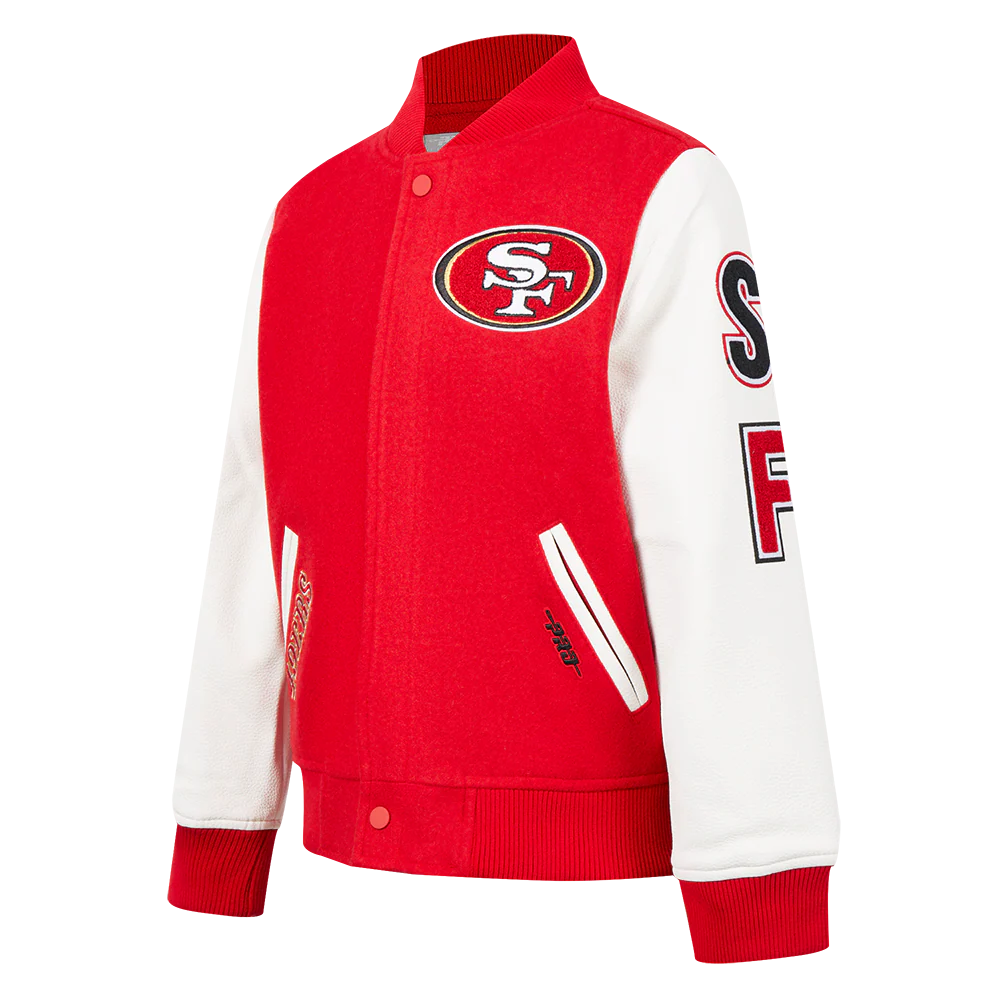 NFL SAN FRANCISCO 49ERS CLASSIC BIG BOYS WOOL VARSITY JACKET (RED/WHITE) - Image 4