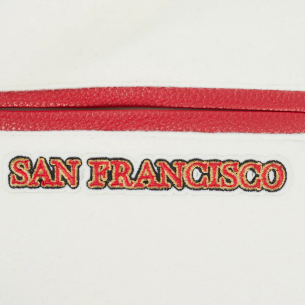 NFL SAN FRANCISCO 49ERS RETRO CLASSICS BIG BOY'S RIB WOOL VARSITY JACKE (EGGSHELL/ RED) - Image 7