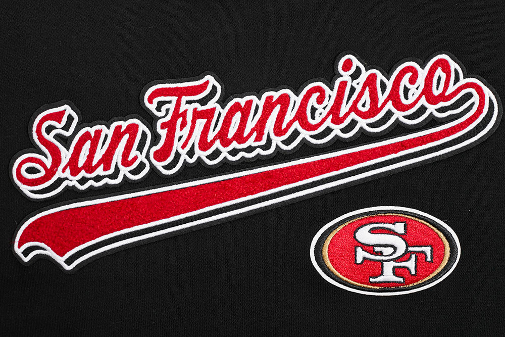 NFL SAN FRANCISCO 49ERS SCRIPT TAIL WOMEN'S RIB FLEECE CROPPED PULLOVER HOODIE (BLACK/RED/BLACK) - Image 10