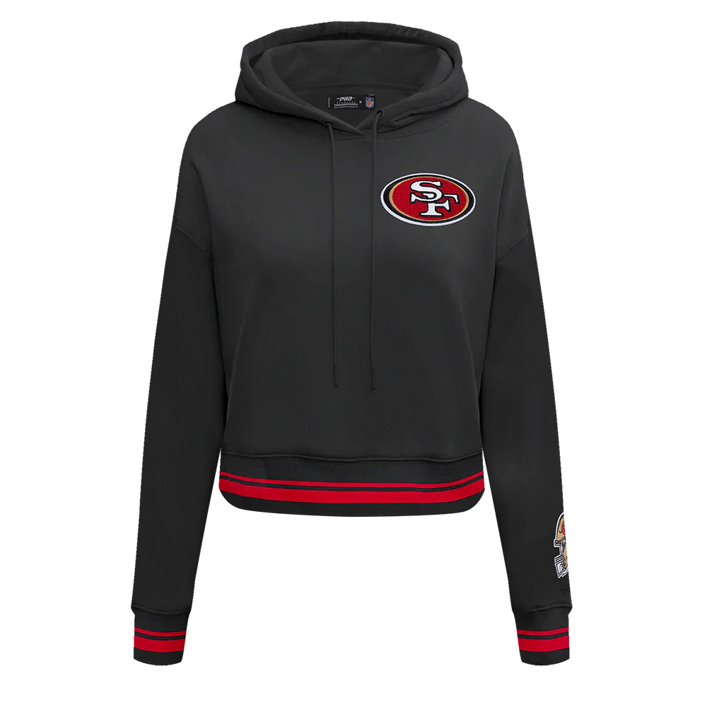 NFL SAN FRANCISCO 49ERS MASHUP WOMEN'S RIB CROPPED PO HOODIE (BLACK/RED/BLACK)