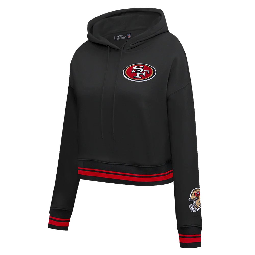 NFL SAN FRANCISCO 49ERS MASHUP WOMEN'S RIB CROPPED PO HOODIE (BLACK/RED/BLACK) - Image 2