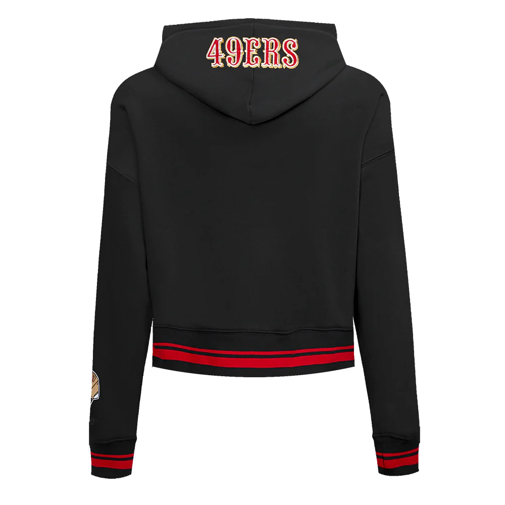 NFL SAN FRANCISCO 49ERS MASHUP WOMEN'S RIB CROPPED PO HOODIE (BLACK/RED/BLACK) - Image 3